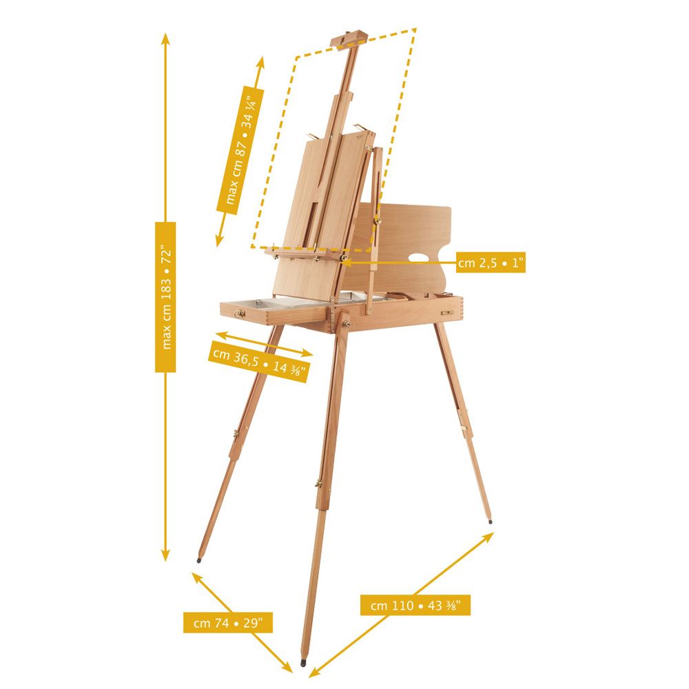 Foldable full french easel with sketch box