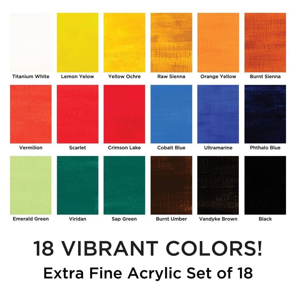 Maries Extra Fine Acrylic Set of 18 Color Chart