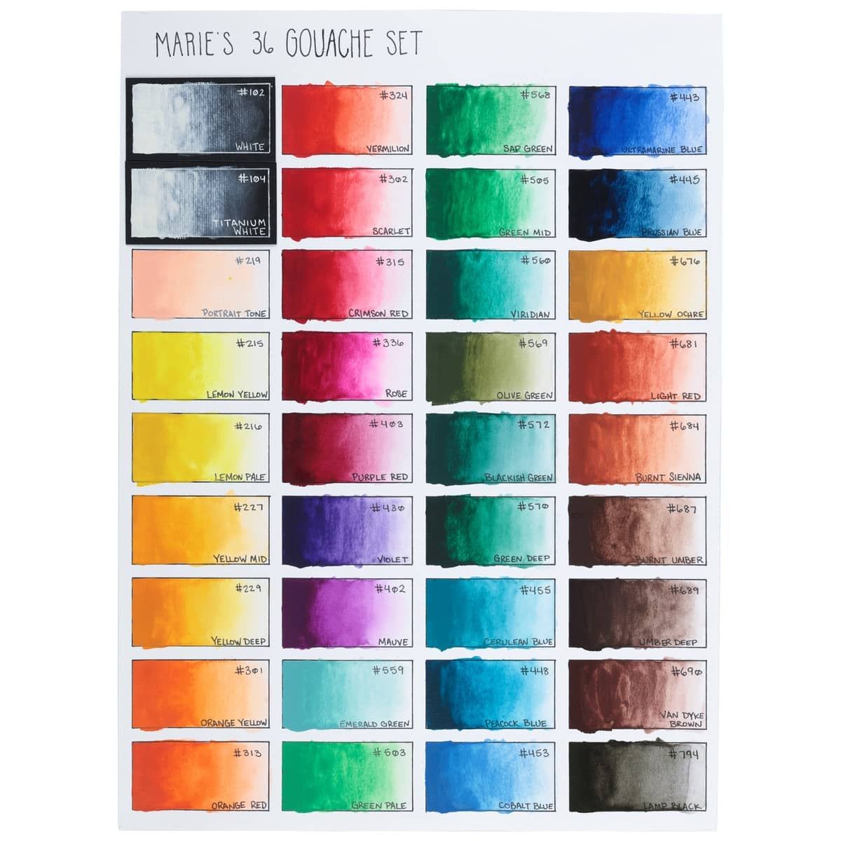Maries Gouache Set of 36 Swatches