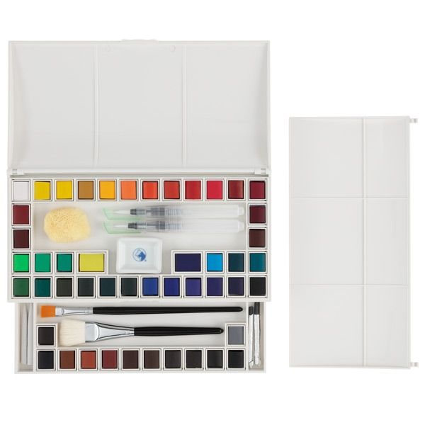 Maries Professional Watercolor Half-Pan Set Of 48 w/ Brushes & Accessories