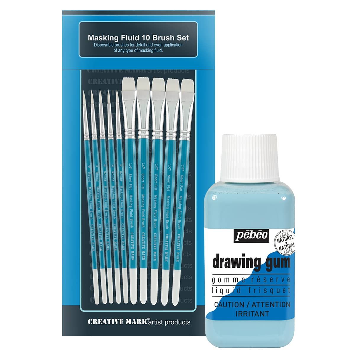 Creative Mark Masking Fluid Brush Set of 10 w/ Pebeo 250ml Drawing