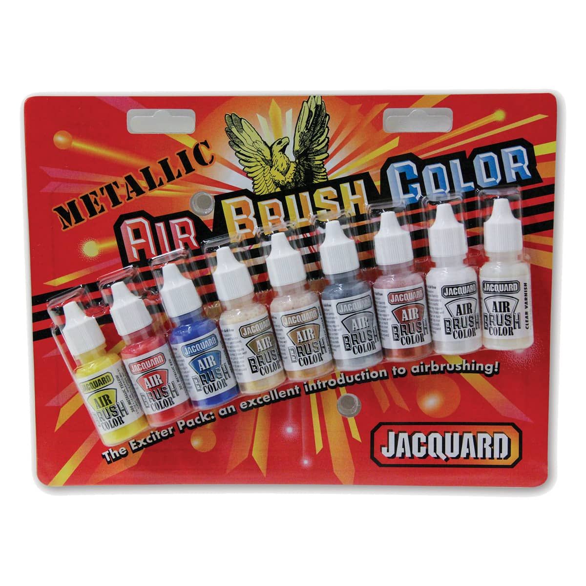 Jacquard Airbrush Color Exciter Metallic (Set of 9), 1/2oz Bottles