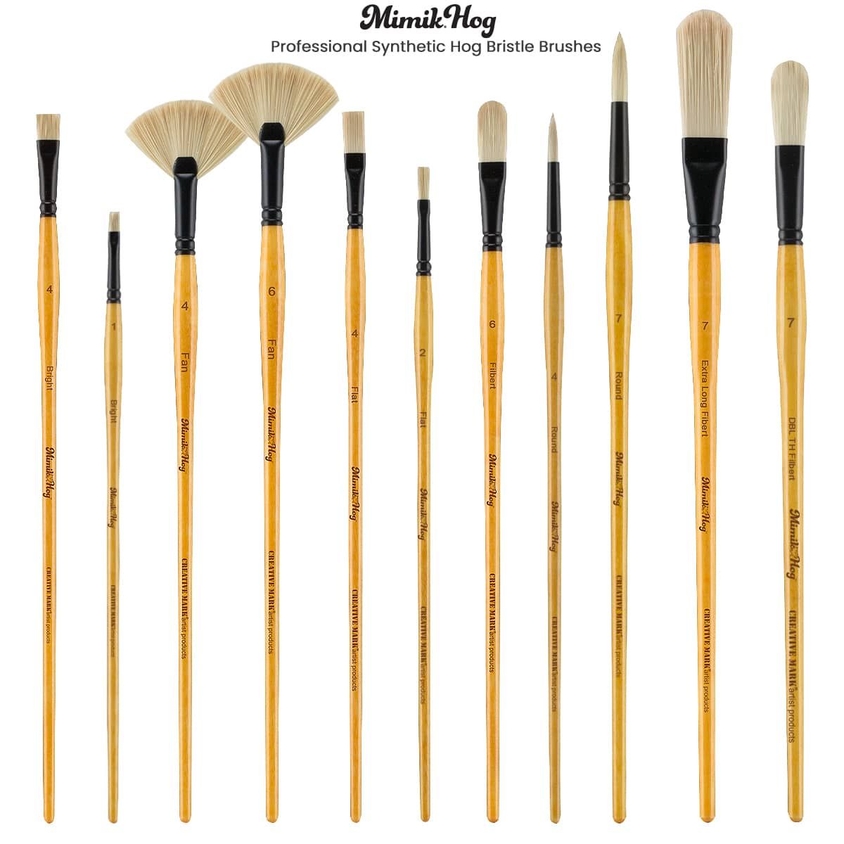 Flat Size 2 Creative Mark Mimik Paint Brush Professional Artist Synthetic Hog Bristle Long Handled Brush 