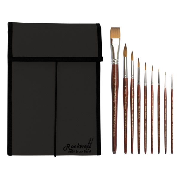 Mimik Kolinsky Synthetic Sable Value Brush Set of 9 w/ Easel Case, Short Handle Jerry's Artarama
