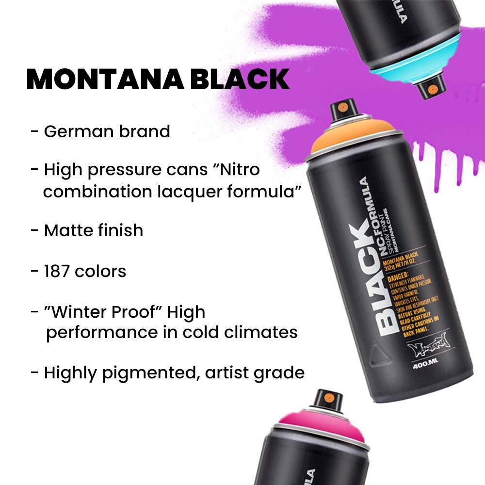 Montana BLACK 400ml Spray Paint 24 Pack - Complete Artist Set - InfamyArt