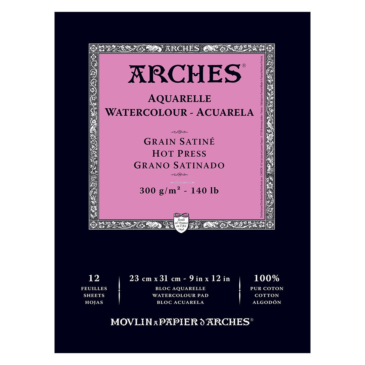 Arches Watercolor Paper Pad 140 lb. Hot Press - 9"x12" (12 Sheets)