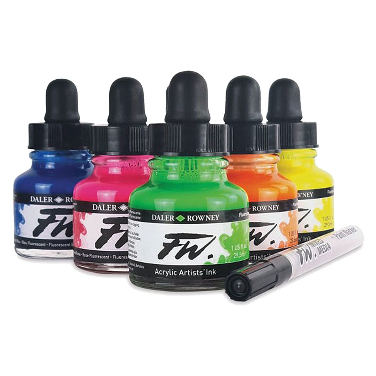 U.S. Art Supply 6 Color 1oz Neon Fluorescent Paint Set with Cleaner & Thinner bottles