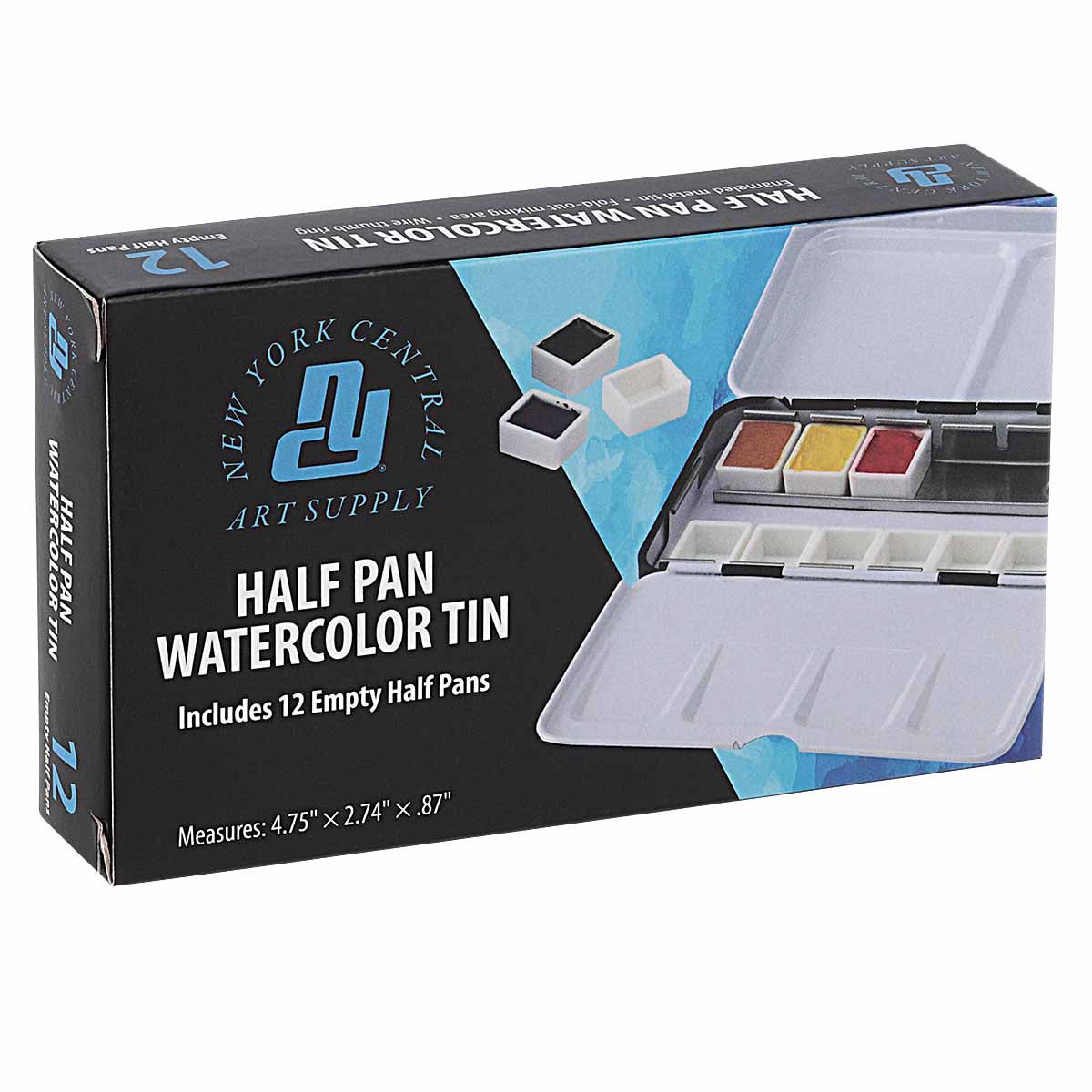 New York Central Watercolor Palettes - Empty Half Pan Boxes and Palette for Artists, Watercolor Painting, Students, Color Theory, & More! - 48 Half