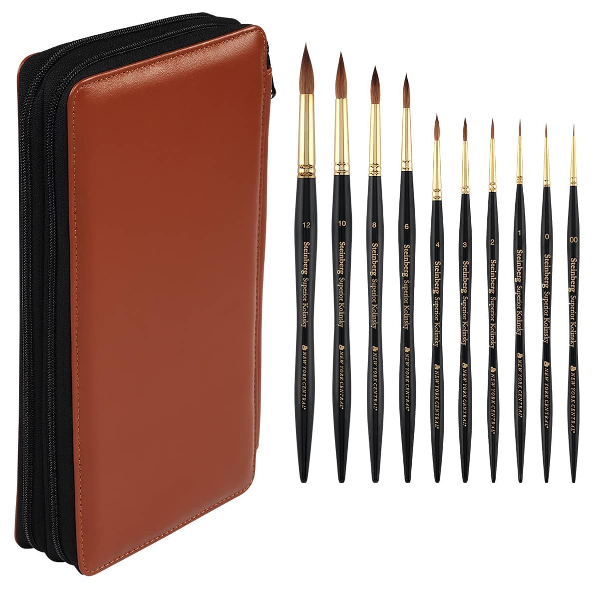 New York Central Steinberg Kolinsky Brush Set of 10 Rounds & Free Case
