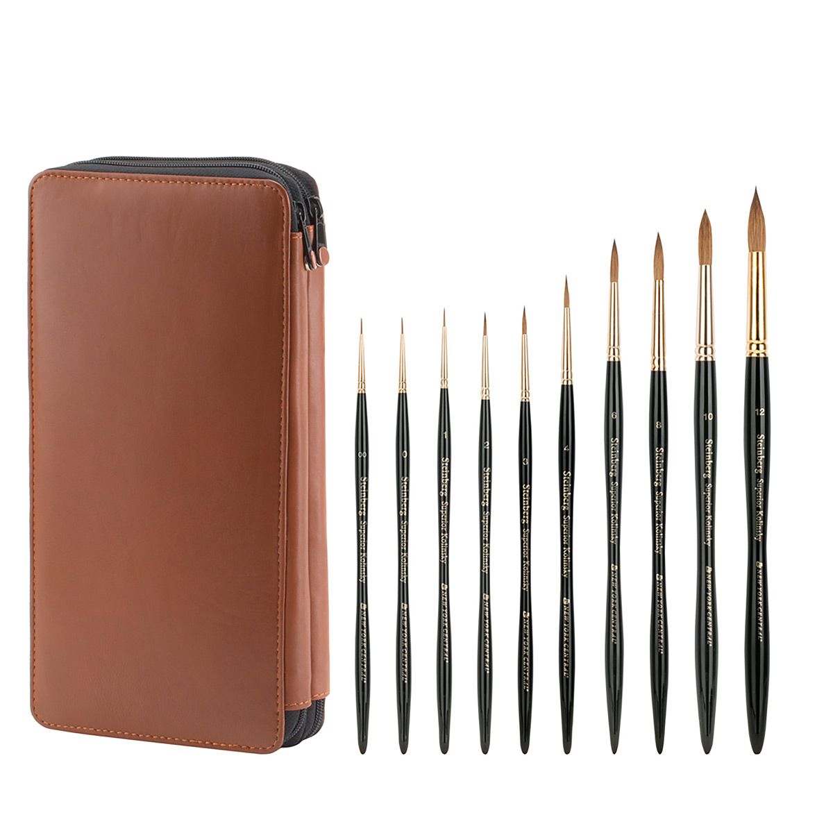 New York Central Steinberg Kolinsky Brush Set of 10 Rounds & Free Case