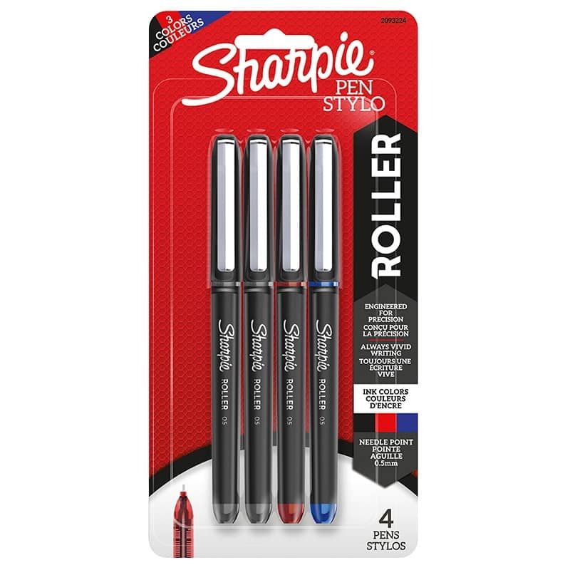 Sharpie Rollerball Pen 0.5mm 4pk Black/Red/Blue