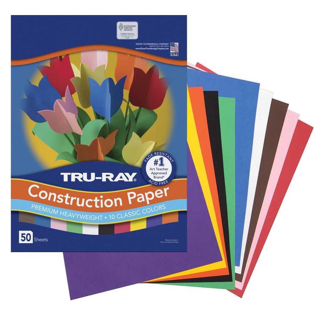 Pacon Tru-Ray Construction Paper, Assorted Colors, 9 x 12 - 50 count