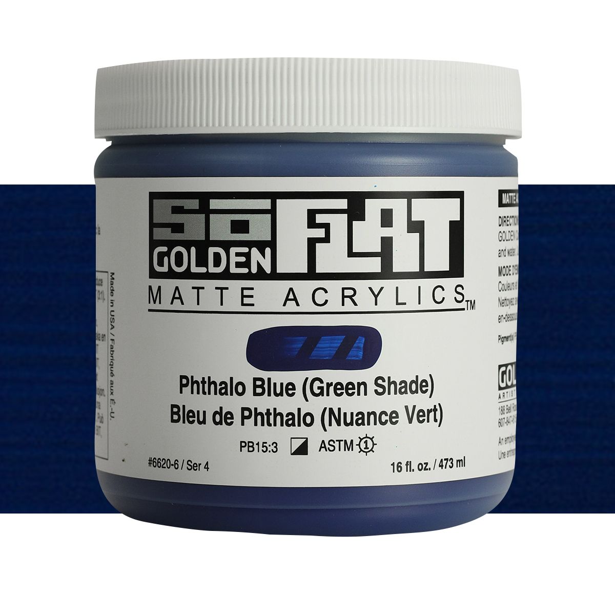 Golden SoFlat Matte Acrylic 16 oz Phthalo Blue (Green Shade)