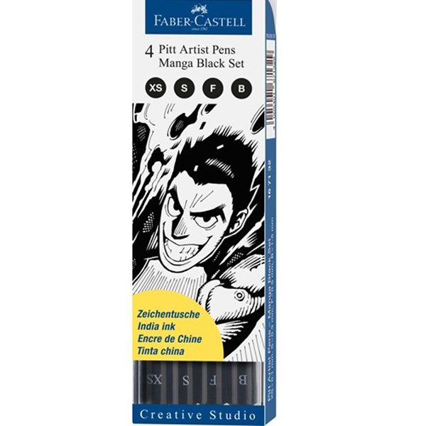 Faber-Castell Pitt Black Wallet Set of 4 Manga Pens - Black