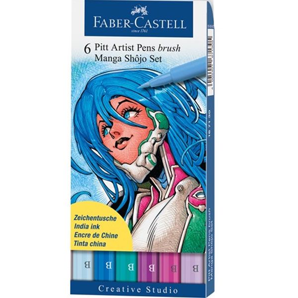 Faber-Castell Pitt Shojo Wallet "Girls' Set" of 6 Brush Pens - Bright Colors