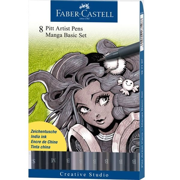 Faber-Castell Pitt Manga Wallet Set of 8 Basic Manga Pens - Manga Colors