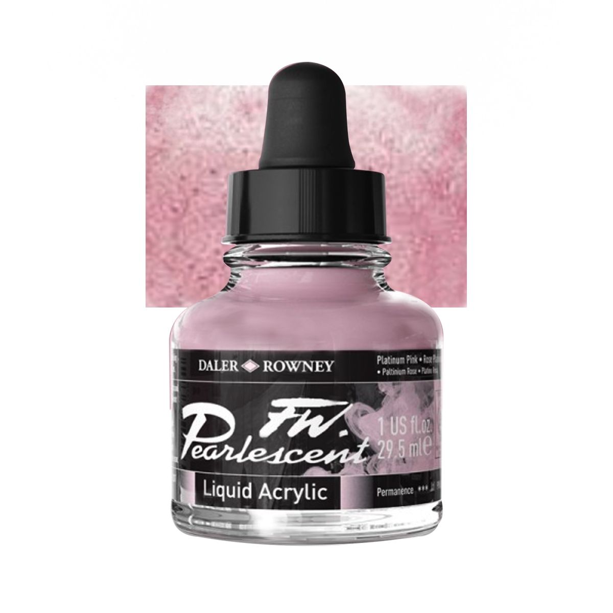 Daler-Rowney F.W. Pearlescent Acrylic Ink 1 oz Bottle - Platinum Pink