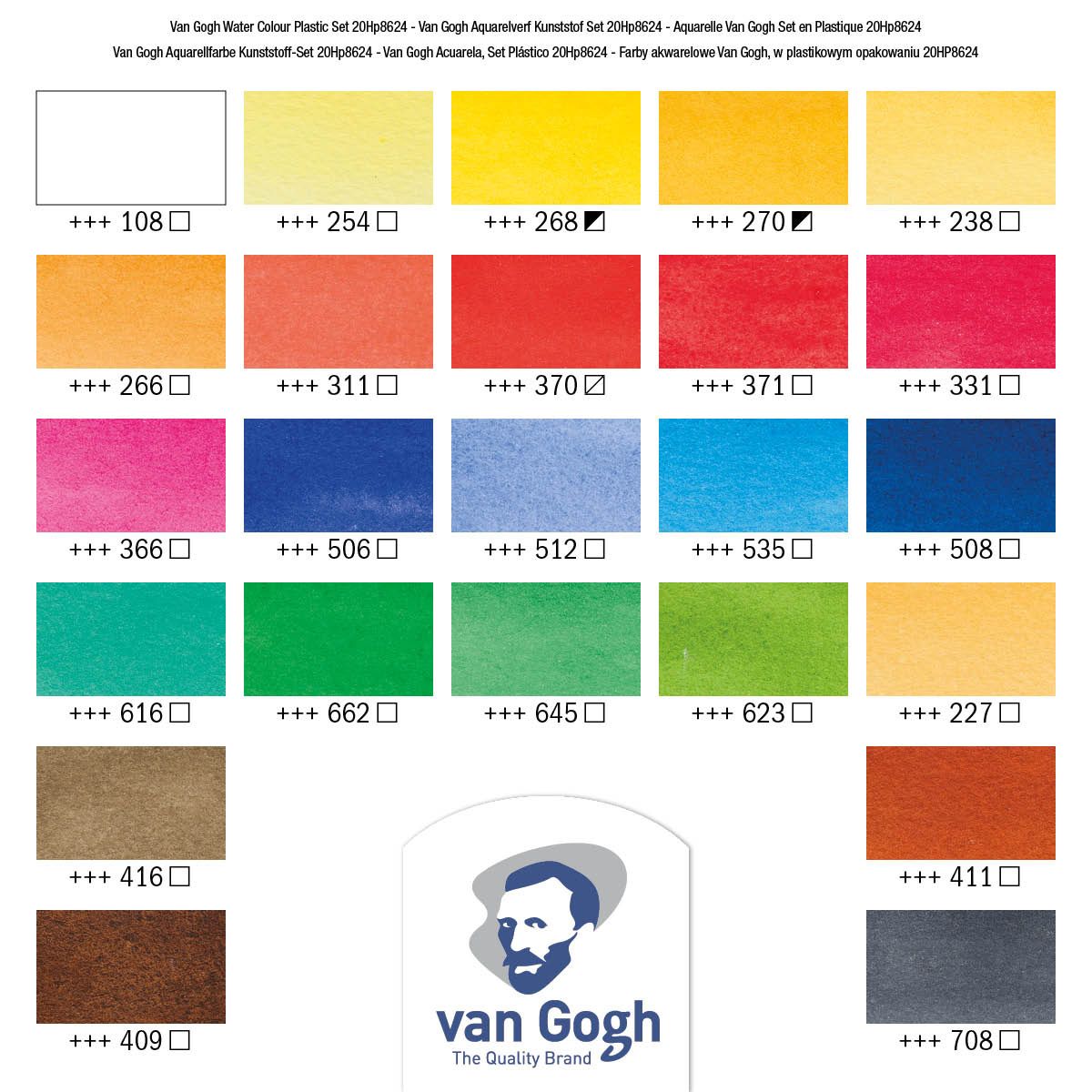 Van Gogh Watercolors - Pocket Box Set of 24, Half Pans