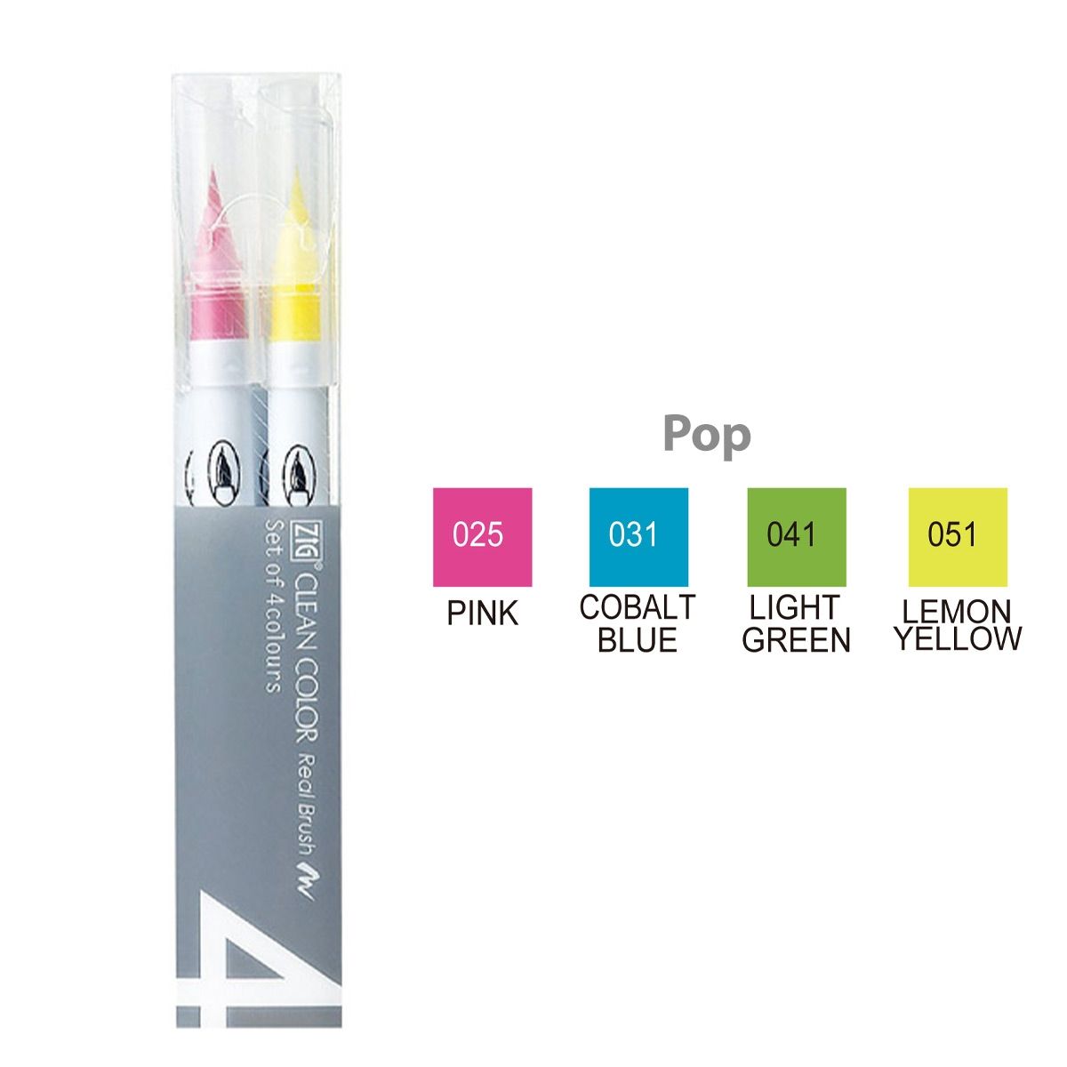 ZIG Kuretake Clean Color Real Brush Pen 4 Set, Pop Colours