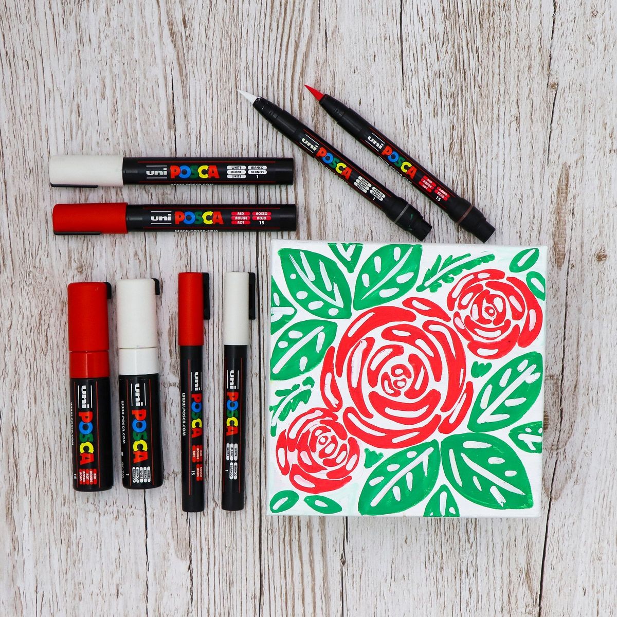 Posca Acrylic Paint Brush Tip Markers Rose Artwork