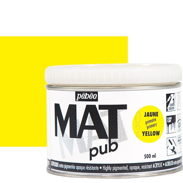 Pebeo Acrylic Mat Pub 500ml - Primary Yellow