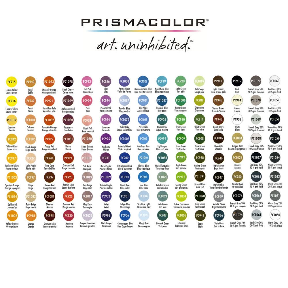 Prismacolor Premier Colored Pencils Color Chart