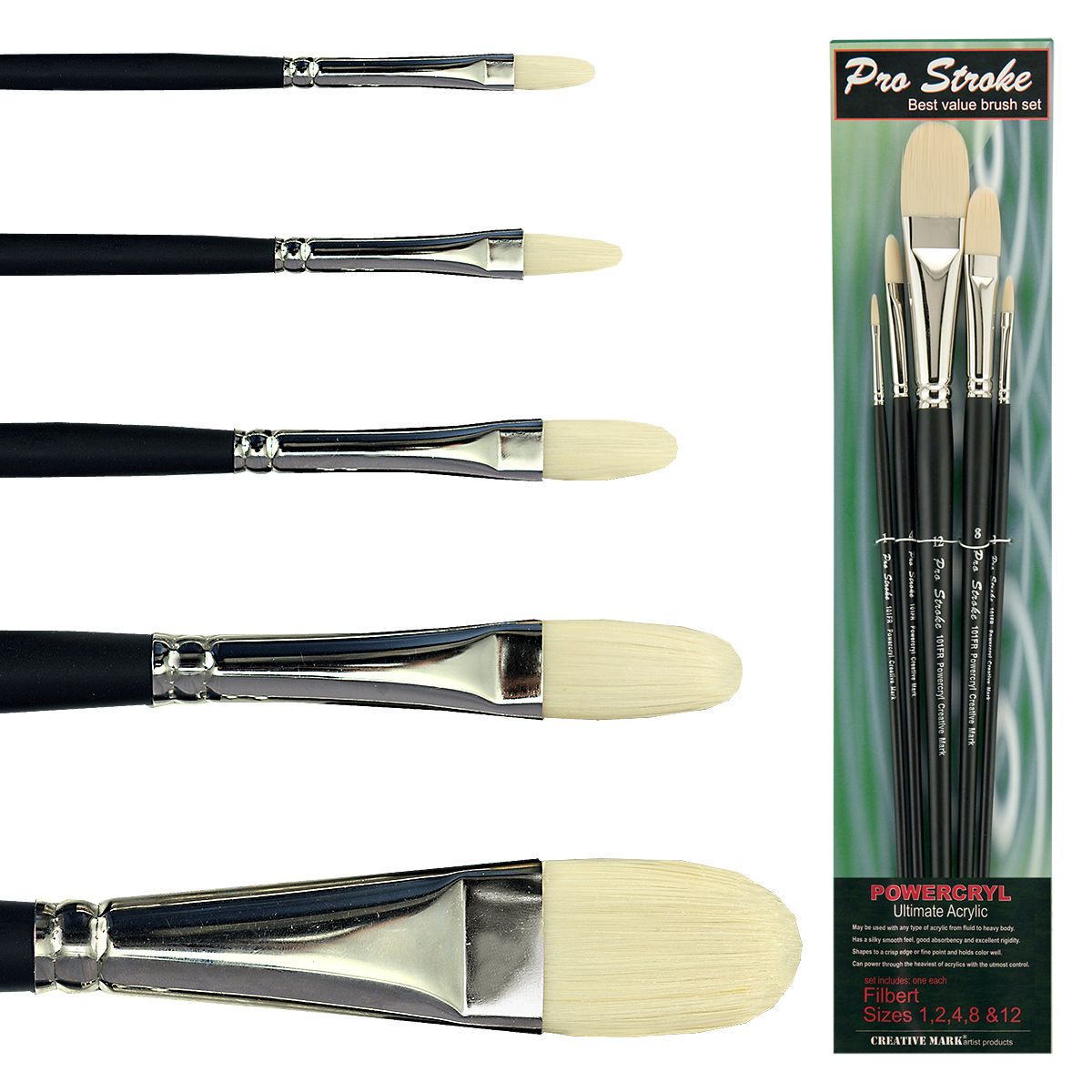 Powercryl Acrylic Brushes Filbert (Set of 5)