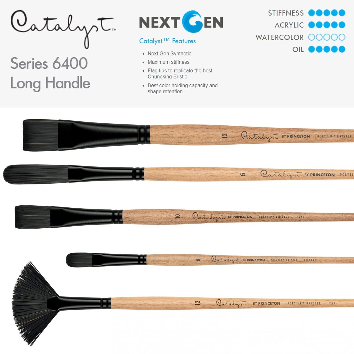 Next Generation Synthetic Brushes, Catalyst 6400 Long Handle