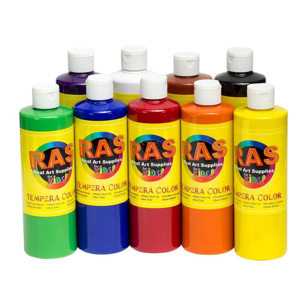 RAS Non-Toxic Tempera Paint Set of 16Oz 9 Assorted Colors Set