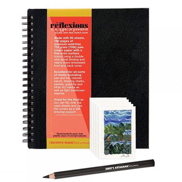 Reflexions 8.5x11" Double Wire Sketch Book Set Spiral Bound with ATC Cards and Charcoal Pencil