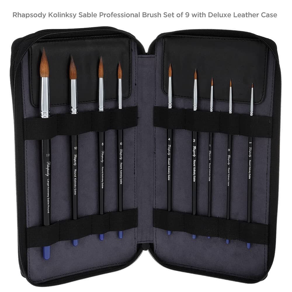 Rhapsody Kolinksy Sable Professional 9 Piece Brush Set with Leather Case 