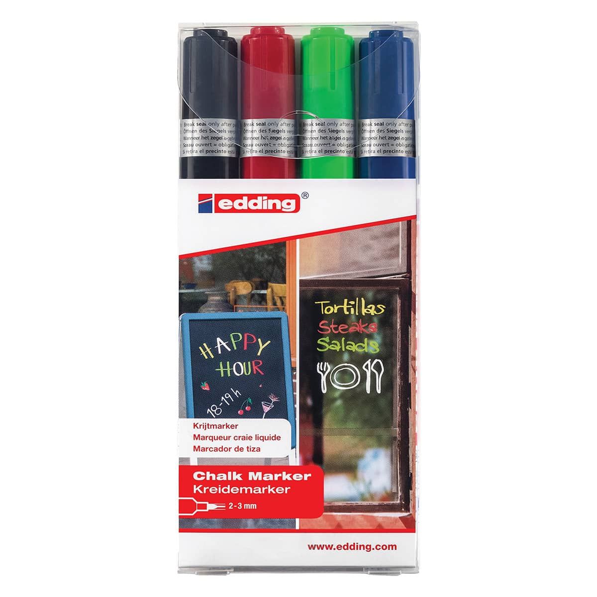 Edding 4095 Chalk Marker, Round - Assorted Colors (Pack of 4)