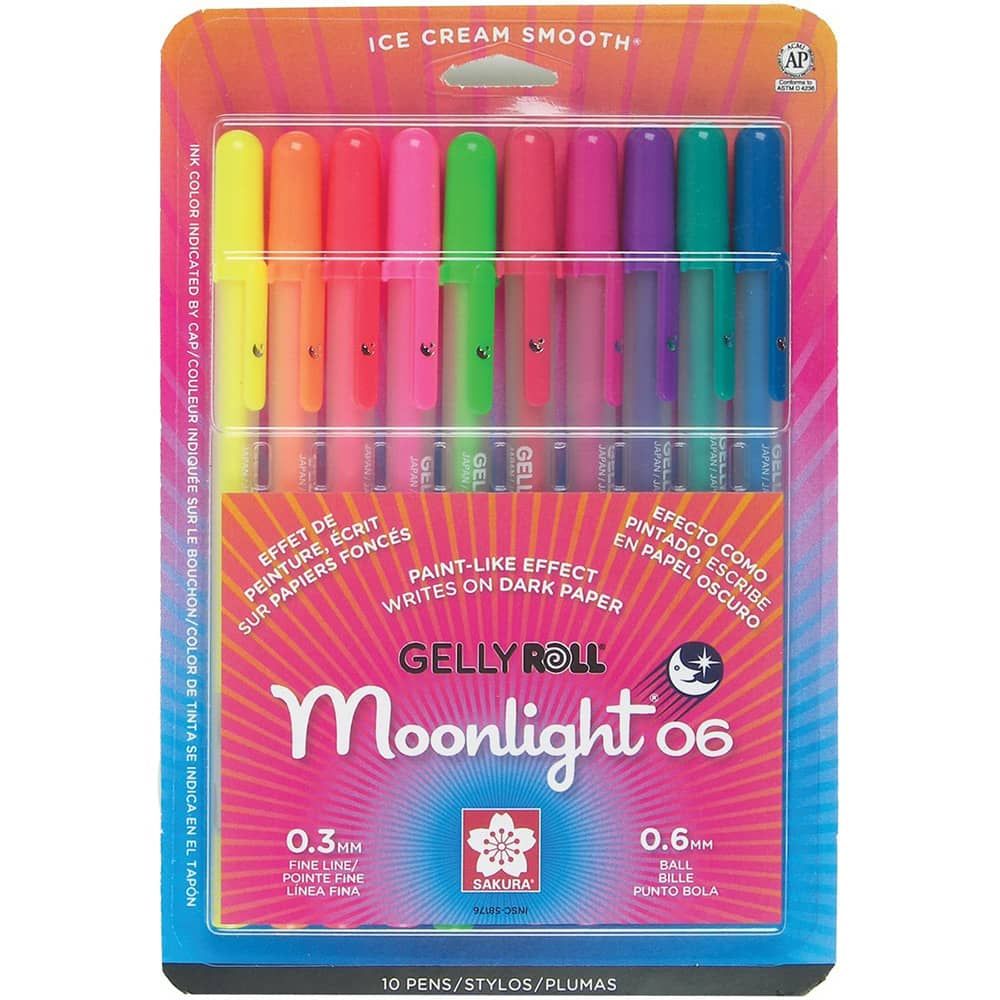 Sakura Gelly Roll Pen Moonlight - Fine Point Set of 10, Assorted Colors