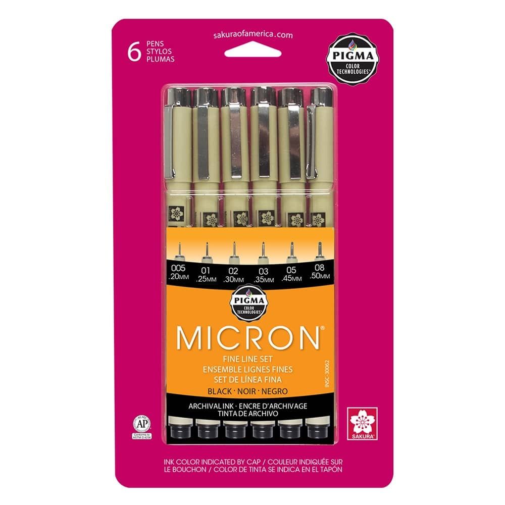 Pigma Micron Pen Set of 6 - Black