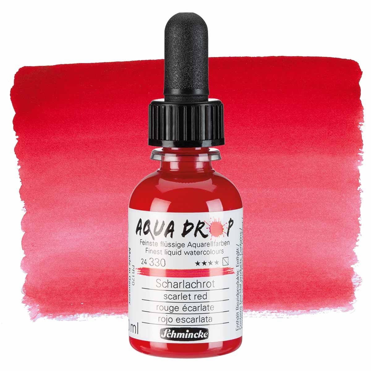 Schmincke - AQUA DROP, vloeibare aquarelverf, 5 x 30 ml transparante kleuren LINER met penseelpunt, 78 105 097, Set voor aquarelleren, kalligraferen, handletteren, airbrushen