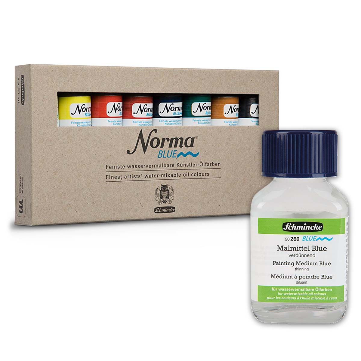 Norma Blue Water-Mixable Oil Color - Set of 8 (35ml) + Oil Painting Medium (200ml)
