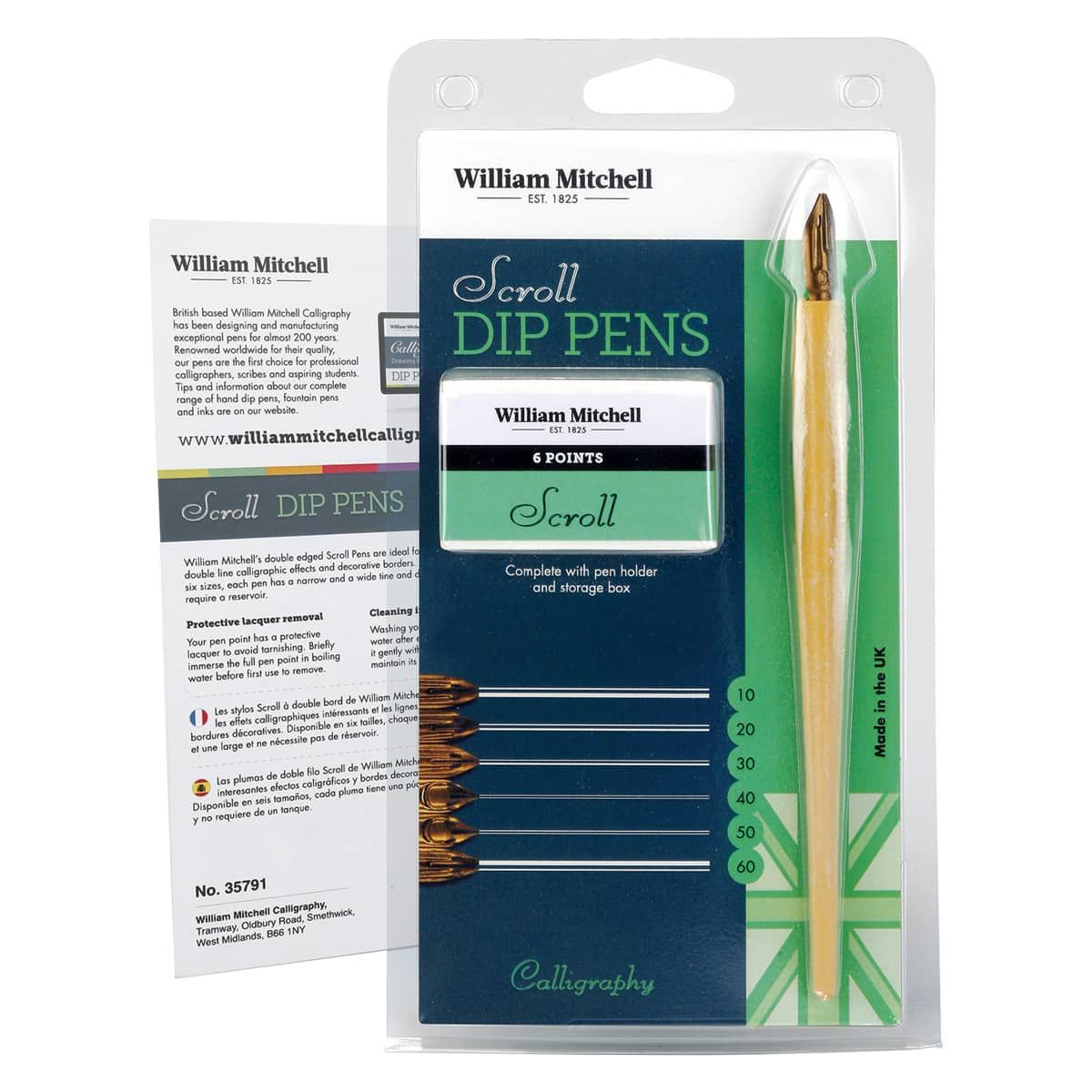 William Mitchell Scroll Dip Pen Set, 6 Sizes