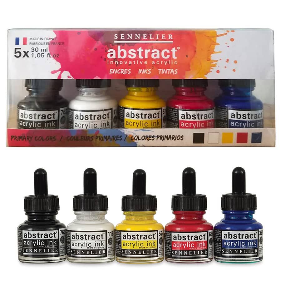 Acrylic Ink Set of 5, 30 Ml Primary Colors