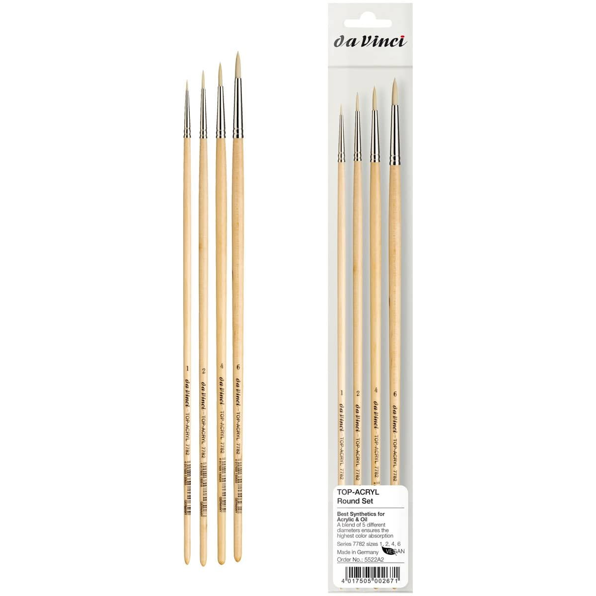 Da Vinci Top Acryl Long-Handle Synthetic Brushes - Round Set of 4