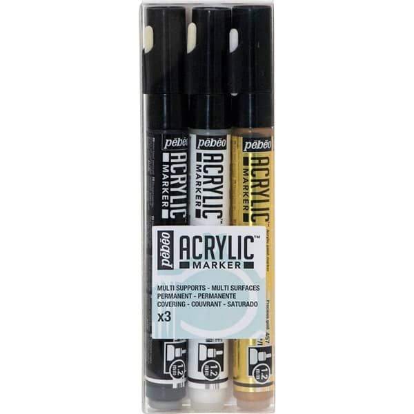 Pebeo Acrylic Marker Set Of 3 Black/ White/ Gold 