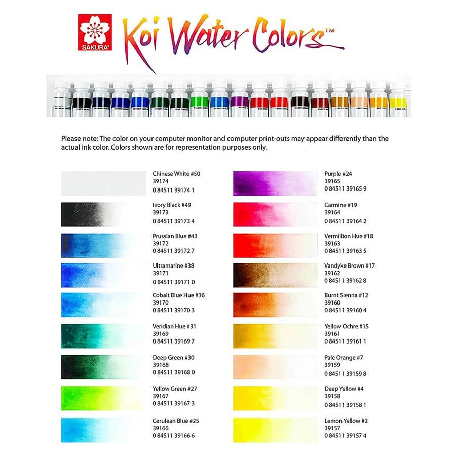 Koi Watercolor 12ml Tube Set Of 18 Colors Jerry's Artarama