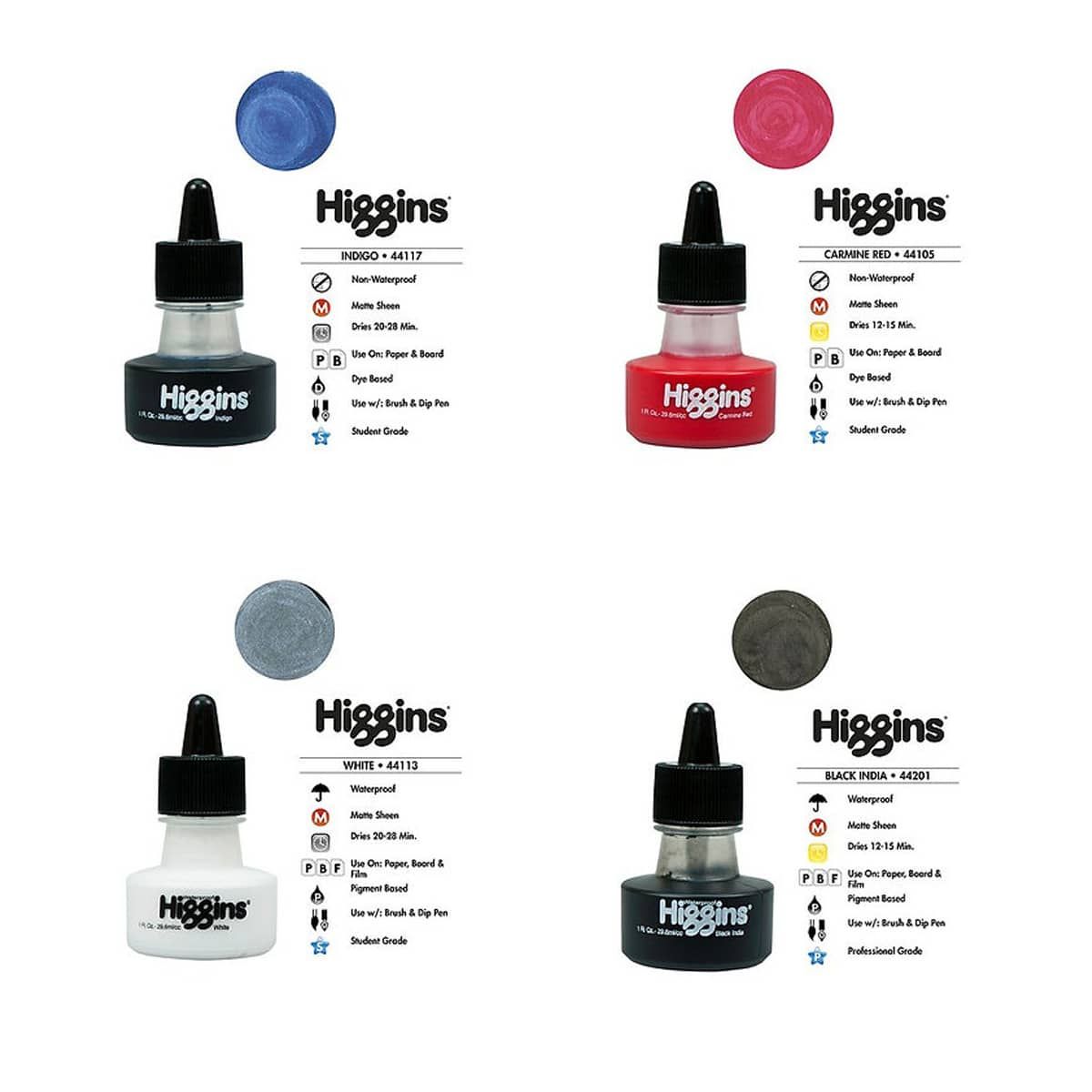 Higgins® Drawing Ink Set of 4, 1oz Bottles