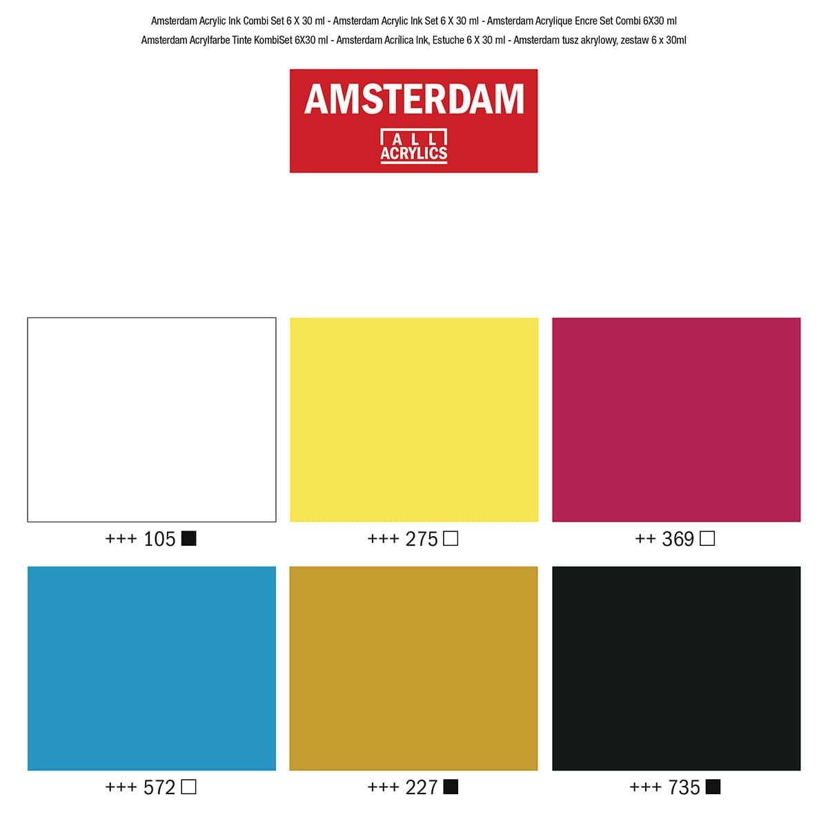 Amsterdam Acrylic Ink Set of 6 - Assorted Colors, 30ml