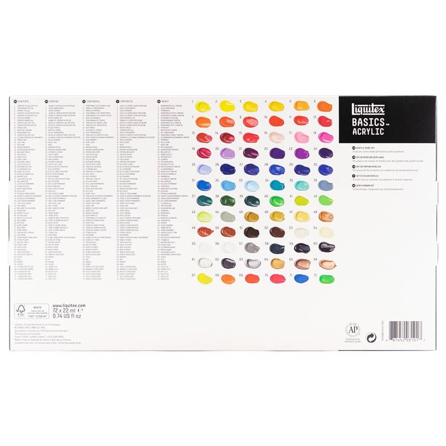 Liquitex BASICS Set of 48 Acrylics, Assorted Colors, 22ml Tubes
