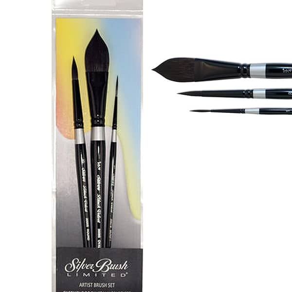 Silver Black Velvet® Watercolor Brush WC3000S Short Handle (Set of 3