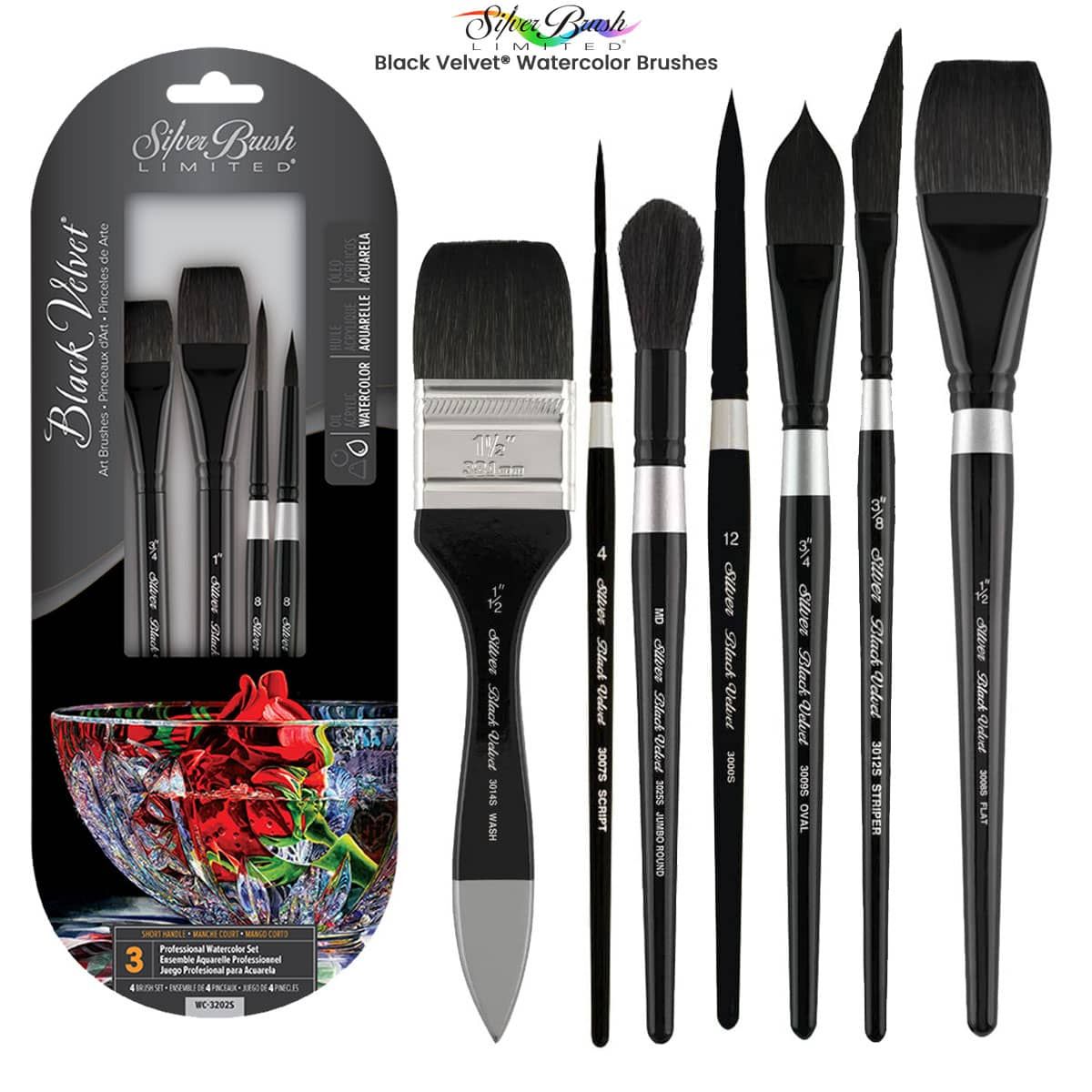 Premium Watercolor Brush: Black Velvet Flat (3008S