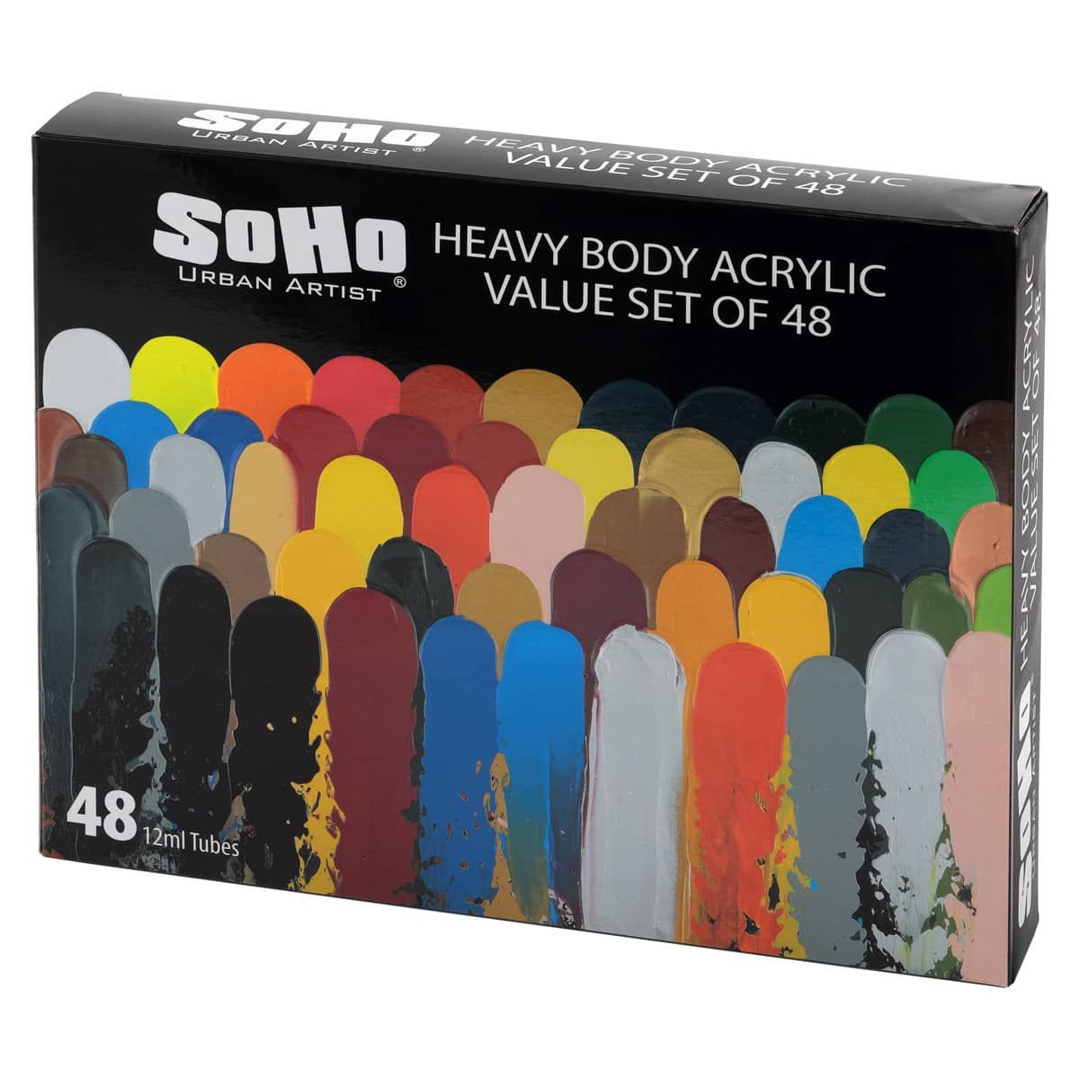 SoHo Urban Artist Acrylic Paint - Thick, Rich, Water-Resistant, Heavy Body  Paint, Assorted, Set of 48 - 12mL
