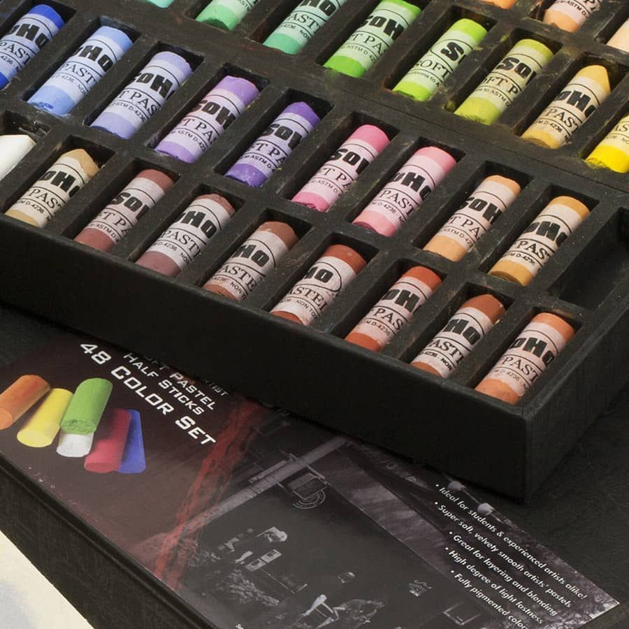 SoHo Urban Artist Soft Pastel Half Stick Sets - Super Soft, Super Pigmented Pastels  for Artists, Drawing, Sketching, Layering, Blending, & More! - [Assorted  Colors - Set of 48] 