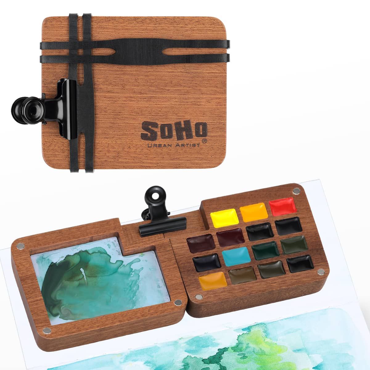 SOHO Urban Artist Wooden Travel Watercolor Mini Pan Set of 15