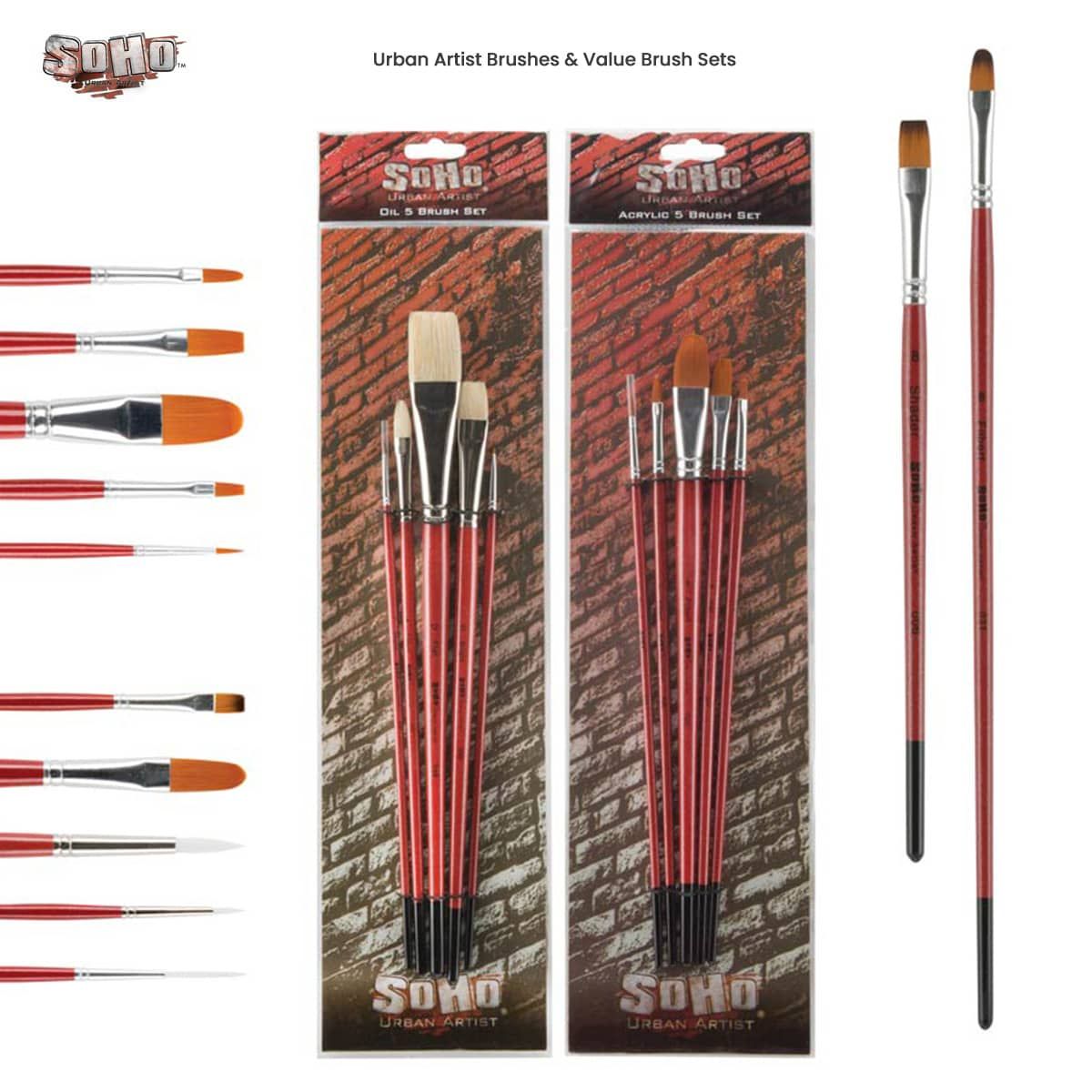 SoHo Urban Artist Paint Brushes Watercolor Set of 5 Assorted Sizes 